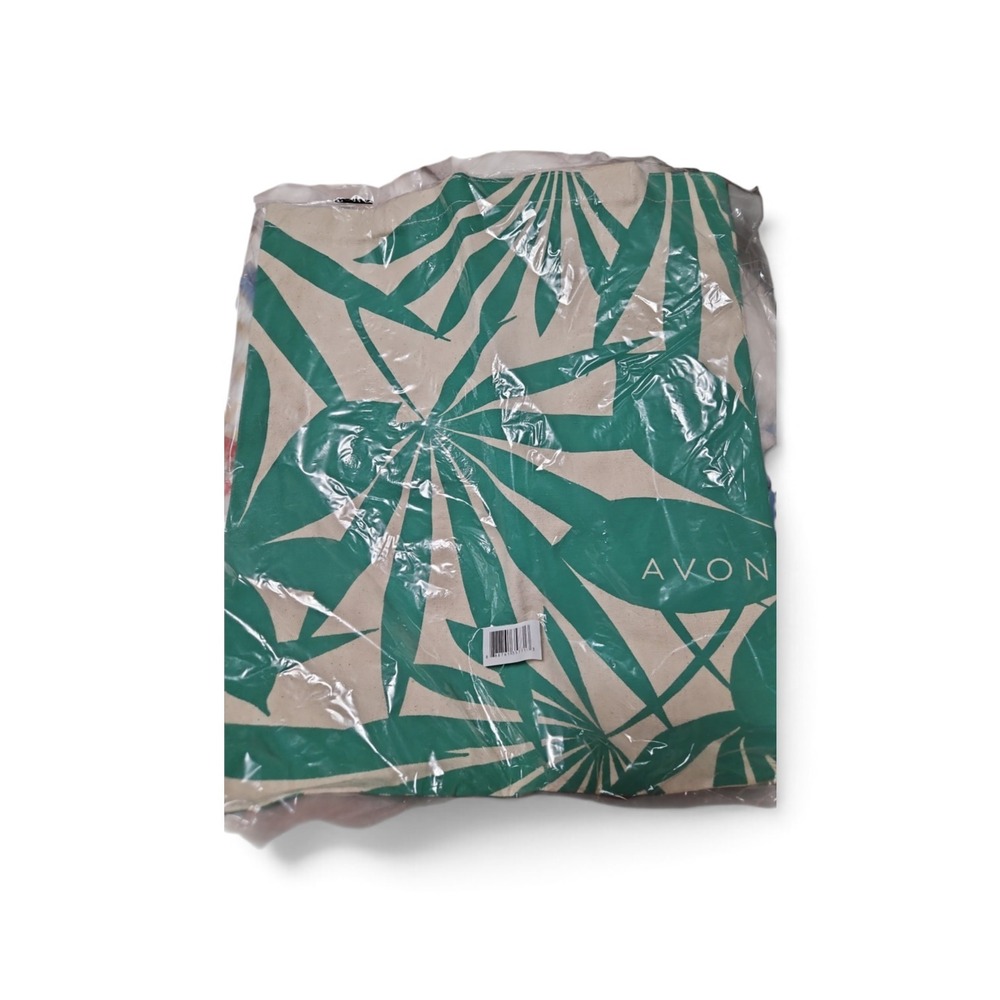 NWT AVON green palm leaf canvas tote bag 0407